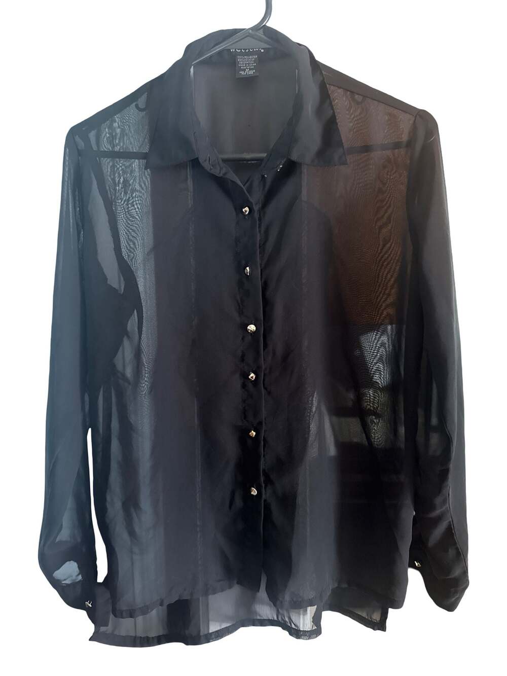 Wet Seal Black Sheer Button Down Shirt With White Lace Skull Back Size M